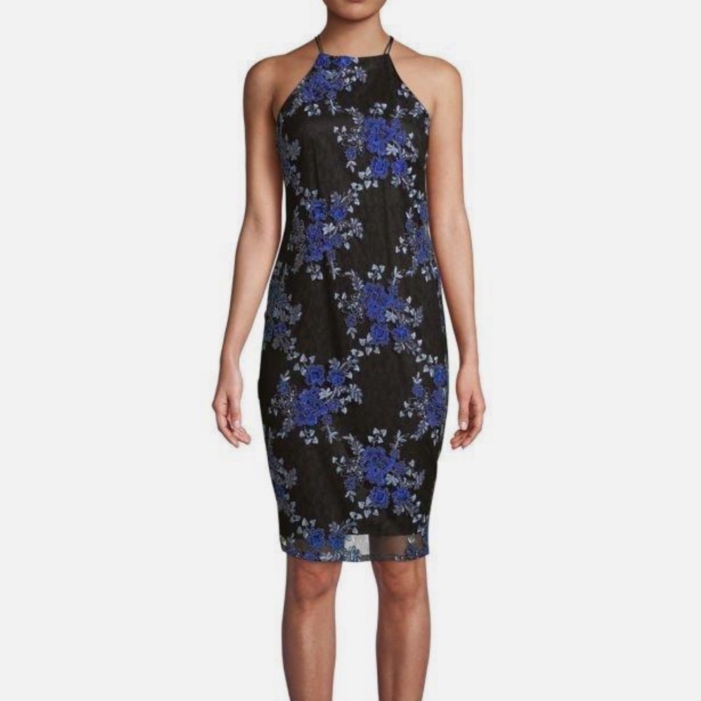 Laundry By Shelli Segal Black and Blue Floral Midi Dress